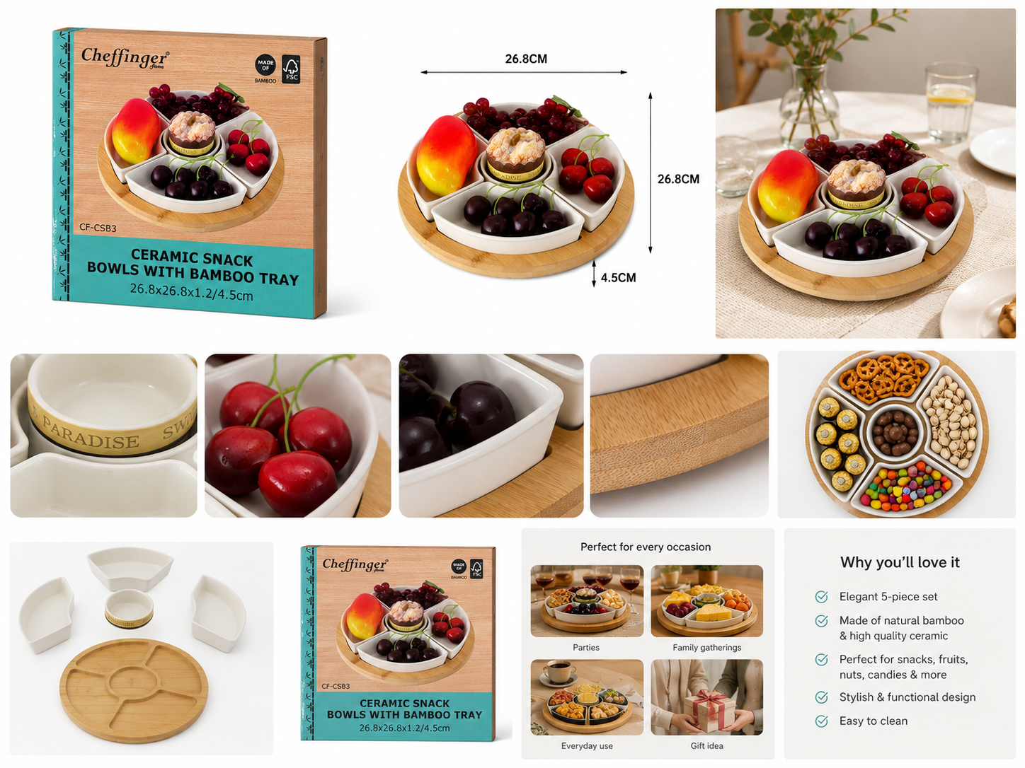 Bambus Snacktablett rund